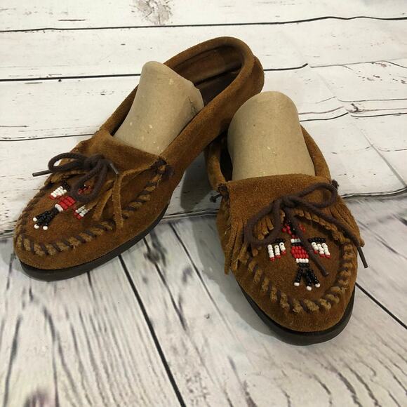 Minnetonka Moccasins Thunderbird Boat Moc Brown beadded size 8.5 - Picture 12 of 12